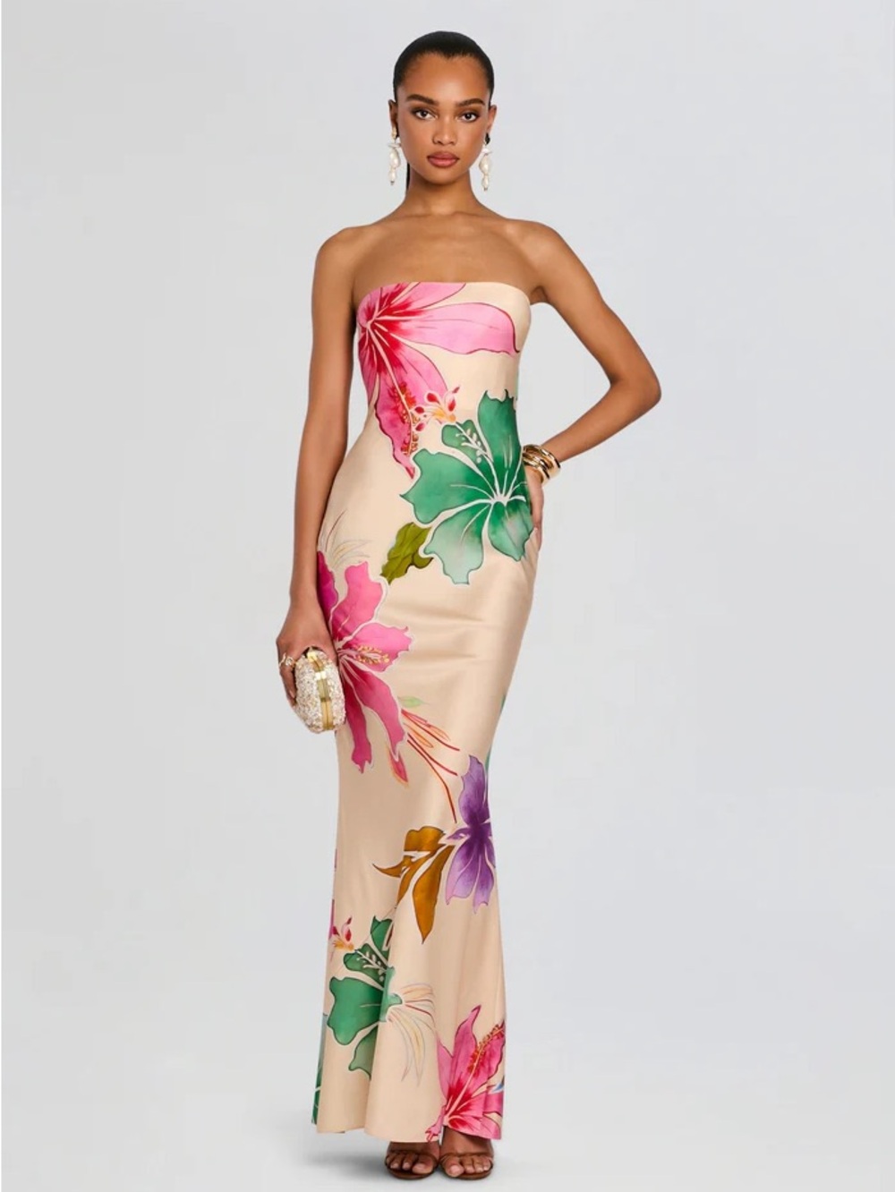 Retrofete Keaton Silk Dress - Ivory Hibiscus Floral